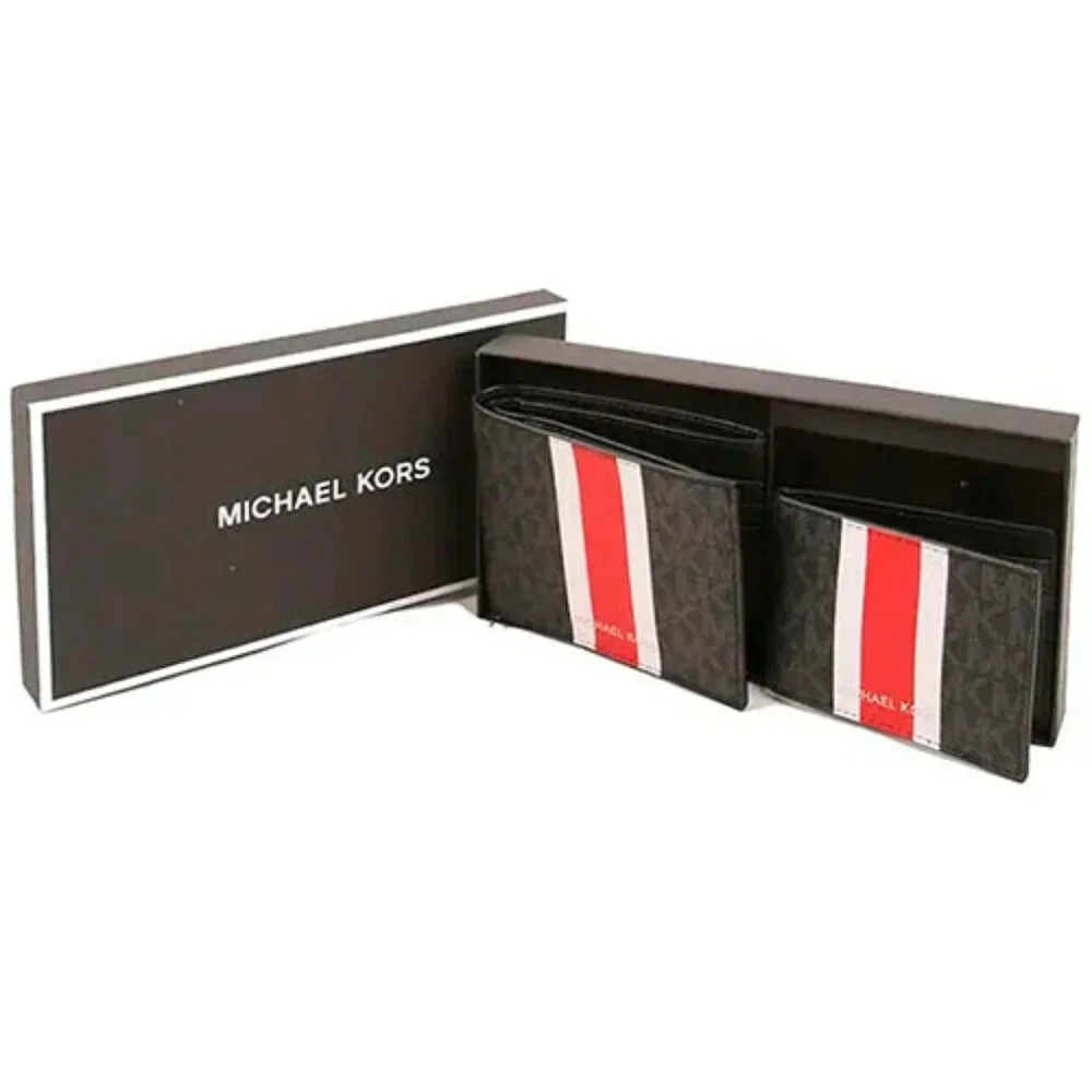 S Michael Kors Billfold Wallet Box Set Black Flame Red Logo 36H1LGFF1B